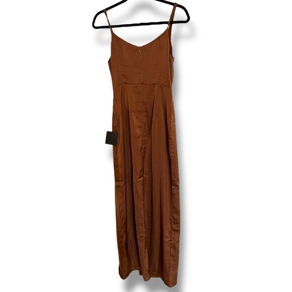 Lulus Women’s Brown Satin Maxi Dress Size Small Spaghetti Strap Slit NWT - Picture 6 of 7